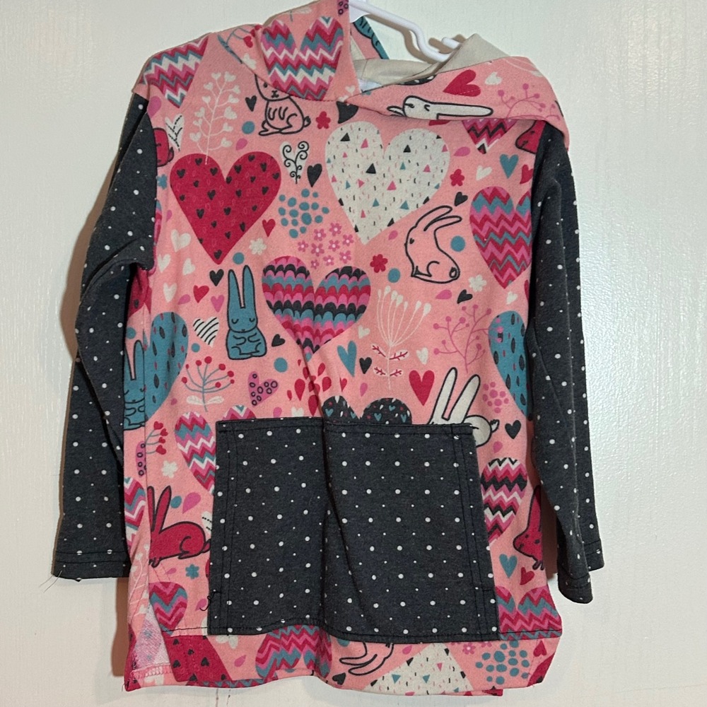 Sunshine Swing Girls Pink Heart Bunny Print Hoodie Polka Dot Sleeves Size‎ 6